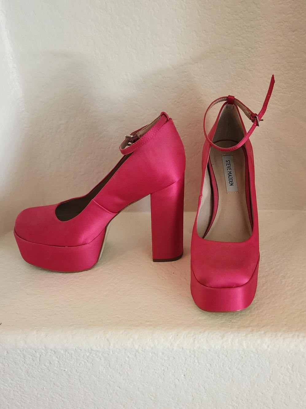 Steve Madden Pink Satin Platform Heels - Picture 2 of 4